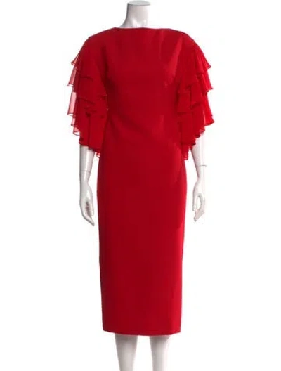 Pre-owned Badgley Mischka Bateau Neckline Knee-length Dress In Red