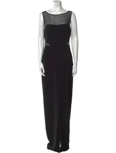 Pre-owned Badgley Mischka Bateau Neckline Long Dress In Black