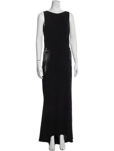 Pre-owned Badgley Mischka Bateau Neckline Long Dress In Black