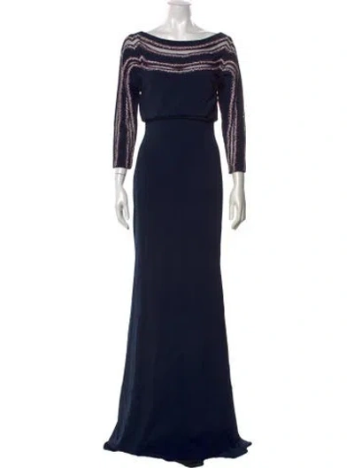 Pre-owned Badgley Mischka Bateau Neckline Long Dress In Blue