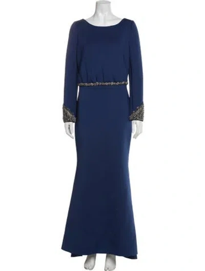 Pre-owned Badgley Mischka Bateau Neckline Long Dress In Blue