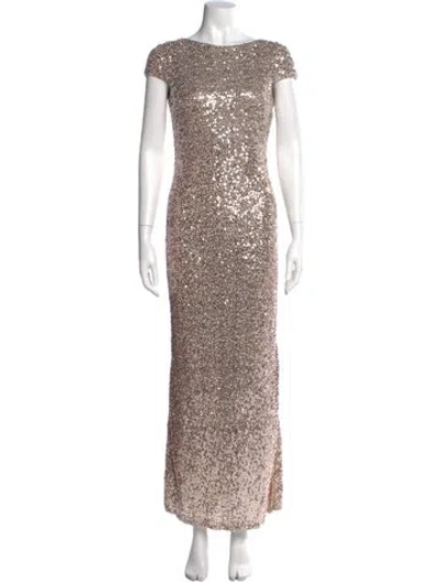 Pre-owned Badgley Mischka Bateau Neckline Long Dress In Neutral
