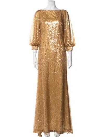 Pre-owned Badgley Mischka Bateau Neckline Long Dress In Neutrals