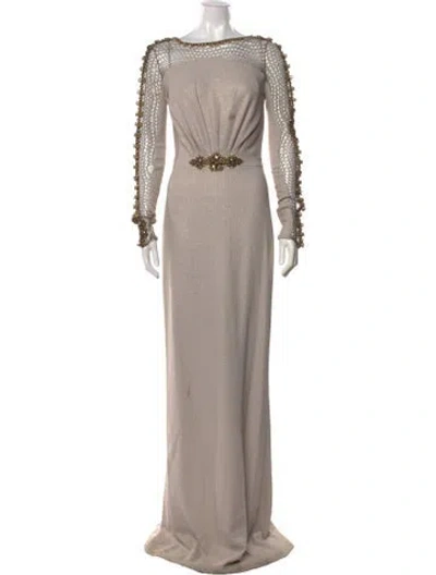 Pre-owned Badgley Mischka Bateau Neckline Long Dress In Neutrals