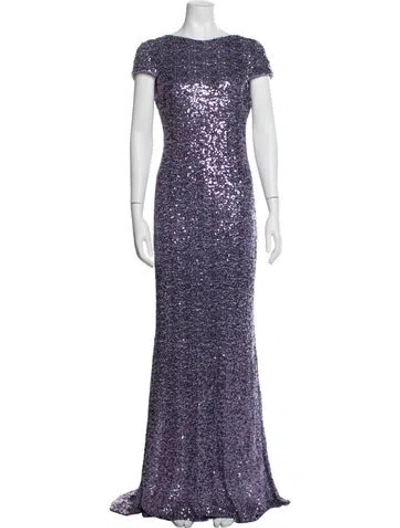 Pre-owned Badgley Mischka Bateau Neckline Long Dress In Purple