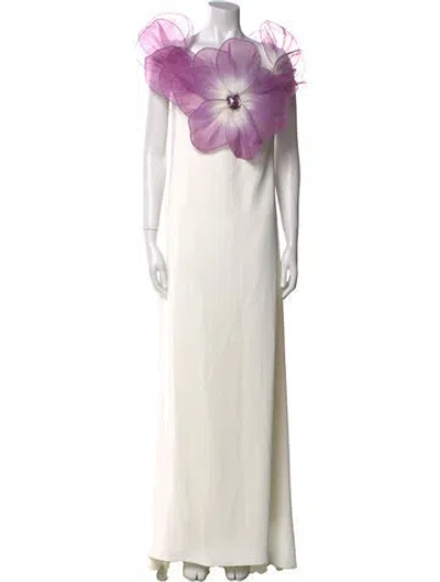 Pre-owned Badgley Mischka Bateau Neckline Long Dress W/ Tags In White