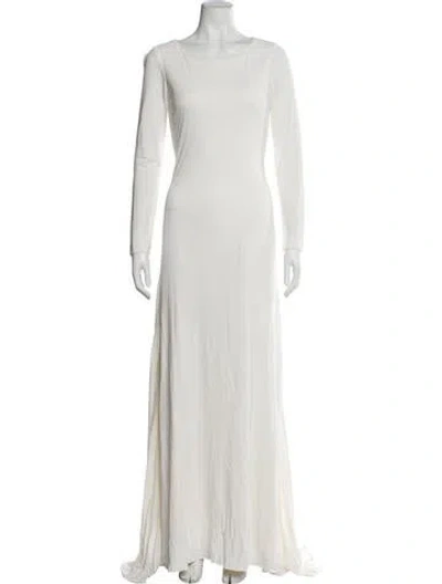 Pre-owned Badgley Mischka Bateau Neckline Long Dress In White