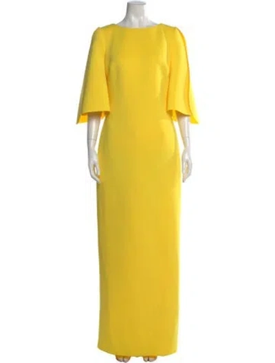 Pre-owned Badgley Mischka Bateau Neckline Long Dress In Yellow