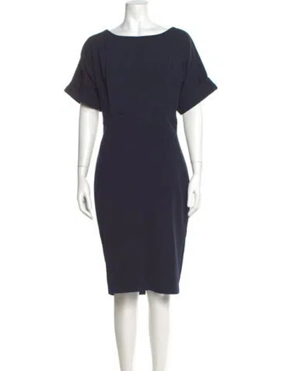 Pre-owned Badgley Mischka Bateau Neckline Midi Length Dress In Blue