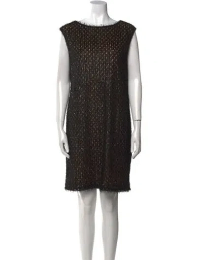 Pre-owned Badgley Mischka Bateau Neckline Mini Dress In Brown