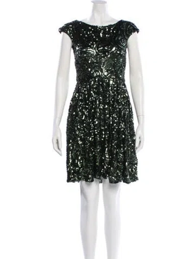 Pre-owned Badgley Mischka Bateau Neckline Mini Dress In Green