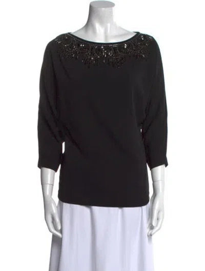 Pre-owned Badgley Mischka Bateau Neckline Three-quarter Sleeve Top In Black
