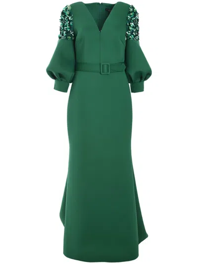 Badgley Mischka Bead-embellished Gown In Green