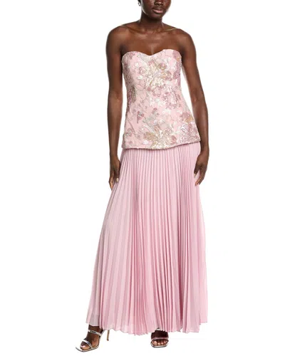 Badgley Mischka Bead Pleated Combo Gown In Pink