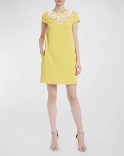 Badgley Mischka Beaded A-line Mini Dress In Yellow