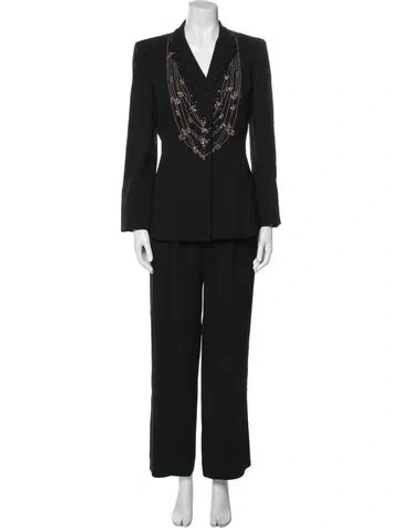Pre-owned Badgley Mischka Beaded Accents Pantsuit In Black