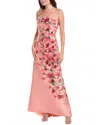 Badgley Mischka Strapless Embellished Floral-print Gown In Red