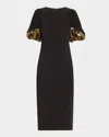 Badgley Mischka Beaded Metallic-cuff Midi Sheath Dress In Black Gold
