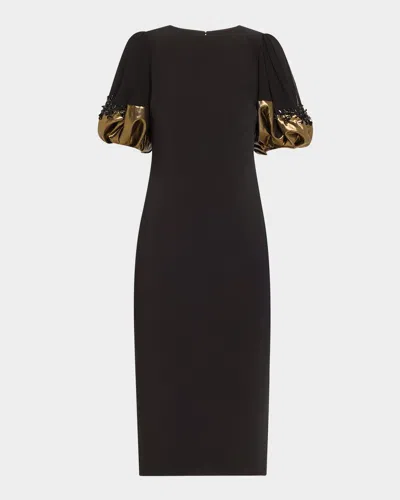 Badgley Mischka Beaded Metallic-cuff Midi Sheath Dress In Black