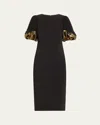 Badgley Mischka Beaded Metallic-cuff Midi Sheath Dress In Black Gold
