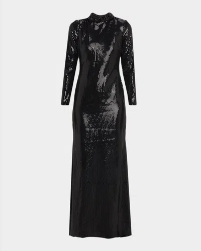 Badgley Mischka Beaded Mock-neck Sequin Gown In Multi