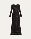 Badgley Mischka Beaded Ribbon Lace Trumpet Gown In Black