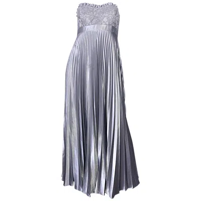 Pre-owned Badgley Mischka Beautiful Vintage  Size 10 / 12 Silver Metallic Beaded Gown Dress