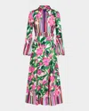 Badgley Mischka Belted Floral & Stripe-print Maxi Shirtdress In Emerald Multi