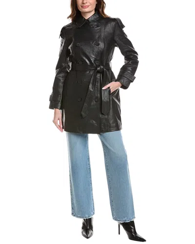 Badgley Mischka Belted Leather Coat In Black