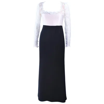 Pre-owned Badgley Mischka Black And White Lace Gown Size 8 10