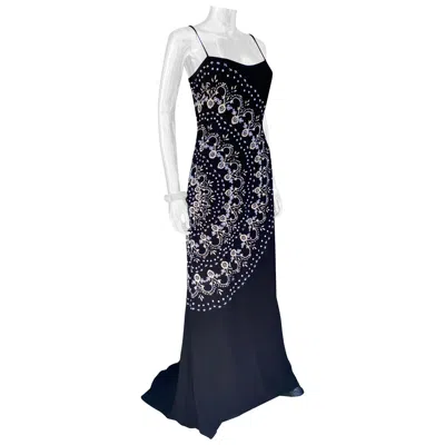 Pre-owned Badgley Mischka Black Beaded Long Tank Cocktail Dress Size 6