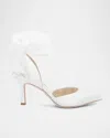 Badgley Mischka Blaze Satin Ankle-wrap Halter Pumps In White