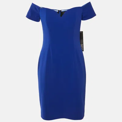 Badgley Mischka Blue Crepe Off Shoulder Mini Dress