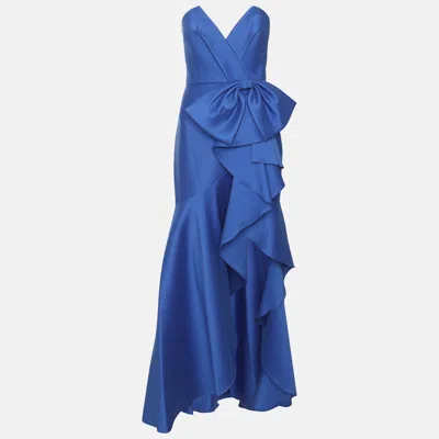 Pre-owned Badgley Mischka Blue Strapless Ruffled Dress S