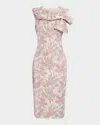 Badgley Mischka Bow-front Metallic Jacquard Midi Sheath Dress In Pink Multi