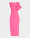 Badgley Mischka Bow-front Midi Sheath Dress In Hot Pink
