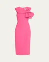Badgley Mischka Bow-front Midi Sheath Dress In Hot Pink