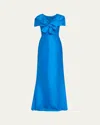 Badgley Mischka Bow-front Shawl Trumpet Gown In Cobalt