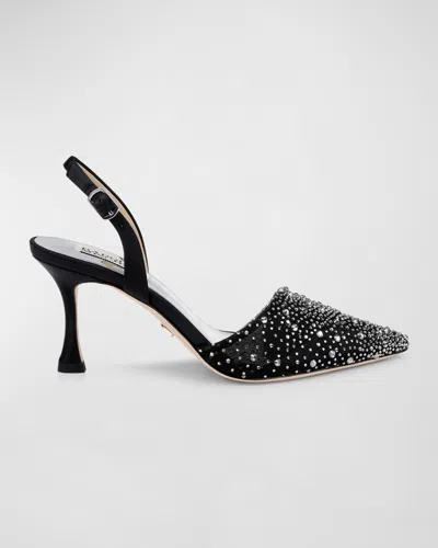 BADGLEY MISCHKA BRENNA EMBELLISHED SILK SLINGBACK PUMPS