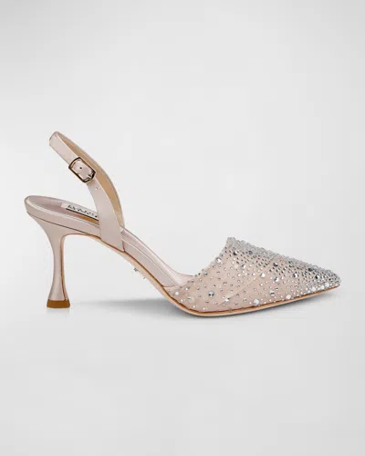BADGLEY MISCHKA BRENNA EMBELLISHED SILK SLINGBACK PUMPS