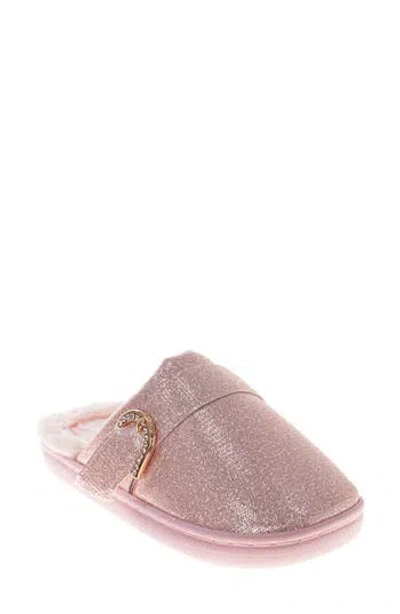 Badgley Mischka Brooch Faux Fur Lined Slipper In Pink