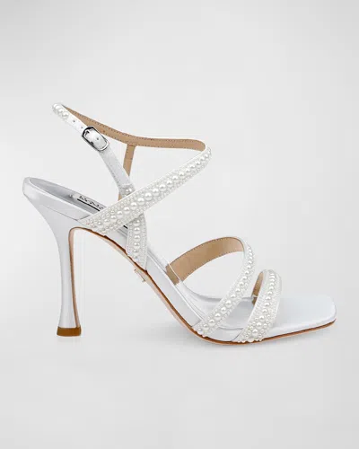 BADGLEY MISCHKA BRYNLEE PEARLY SILK ANKLE-STRAP SANDALS
