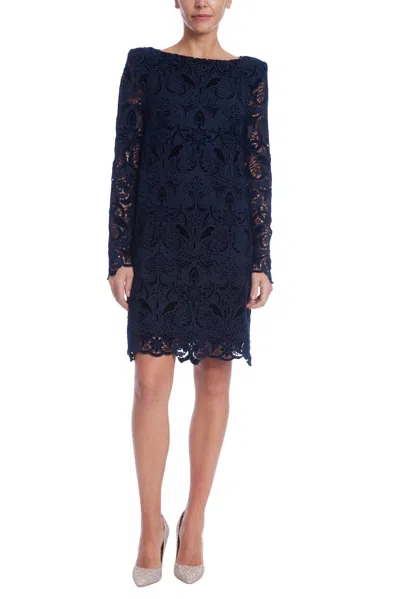Badgley Mischka Bsd5271 Short Velvet Lace Cocktail Dress In Blue