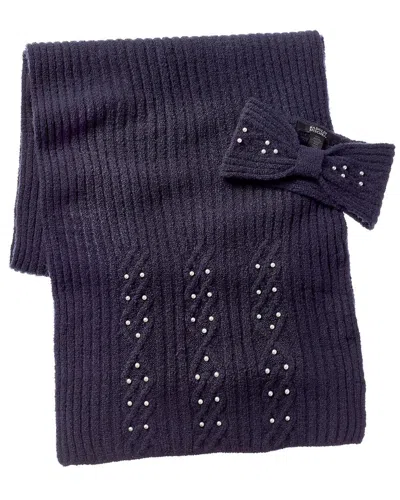 Badgley Mischka Cable-knit Headband & Scarf Set In Blue