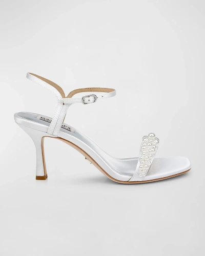 Badgley Mischka Caitlyn Metallic Satin Sandal In White