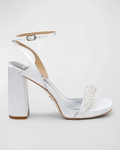 Badgley Mischka Calida Pearly Ankle-strap Silk Sandals In Soft White