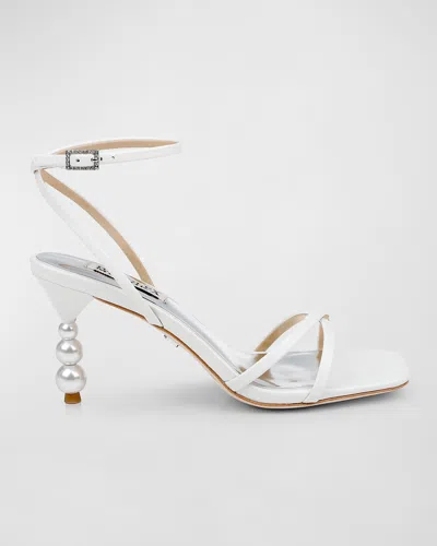 Badgley Mischka Callie Leather Crisscross Ankle-strap Sandals In White