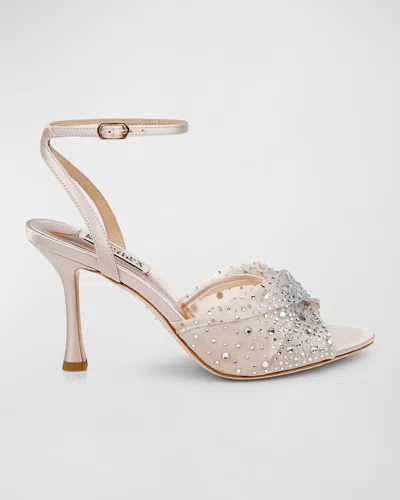BADGLEY MISCHKA CAMERYN EMBELLISHED MESH ANKLE-STRAP SANDALS