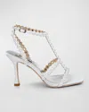Badgley Mischka Camilia Dome Stud T-strap Sandals In Soft White