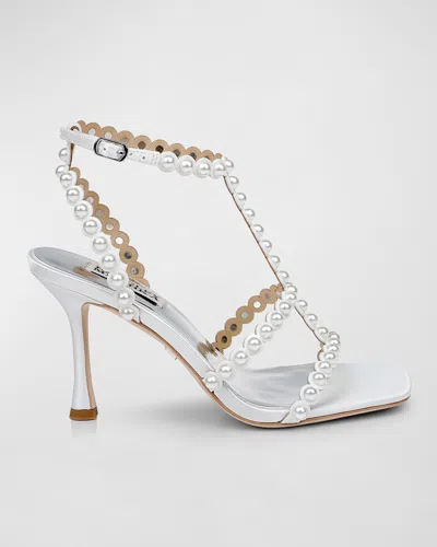 Badgley Mischka Camilia Dome Stud T-strap Sandals In Soft White